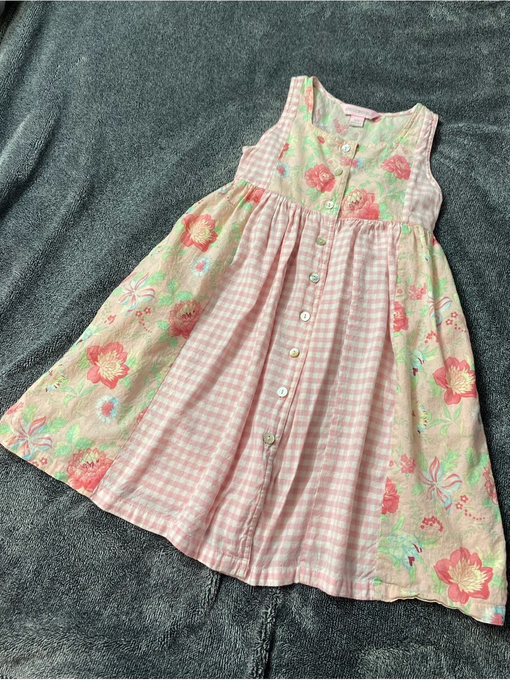 Vintage Style April Cornell Pink Gingham Rose Floral Dress Size 3/4 Pockets